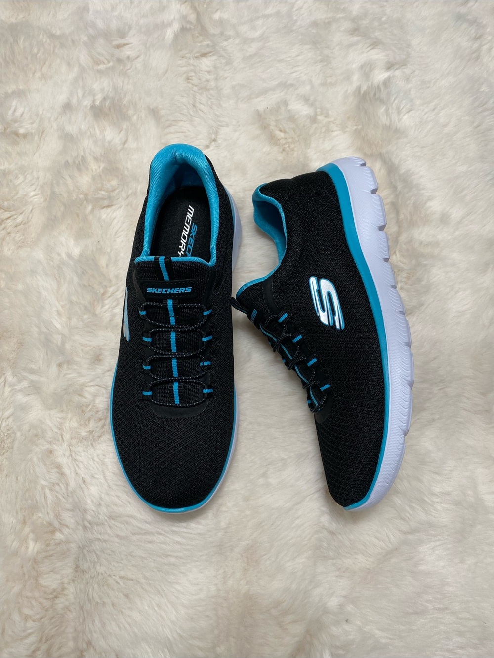 Skechers Women's Black & Teal Athletic Slip-On Sneakers